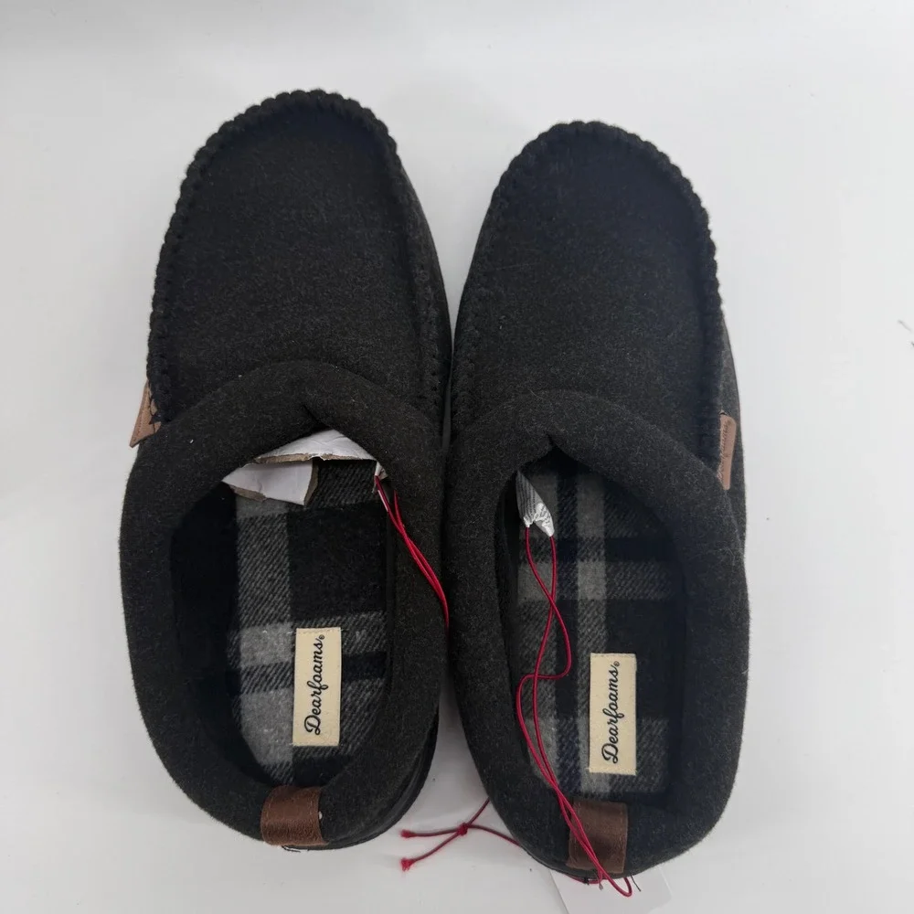 Dearfoams Mens‎ Wool Blend Memory Foam Moccasin Slippers Black XL 13-14